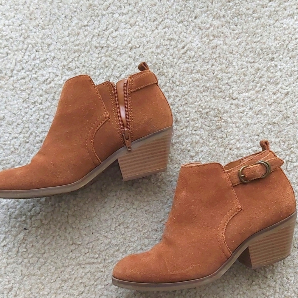 Suede Ankle Booties Bronze Buckle Size 6.5
